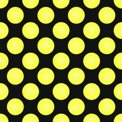 Vector seamless pattern with round lemon slices; fruity background for wrapping paper, fabric, textile, packaging. - 408814557