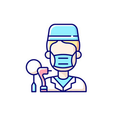 Fototapeta premium Dentist RGB color icon. Professional stomatology occupation. Dental cavity care. Professional medical assistance. Elimination of toothache. Dentist appointment. Isolated vector illustration