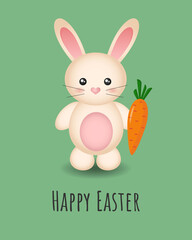 Easter bunny with a carrot. Happy Easter card. Vector illustration
