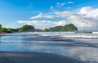 Manuel Antonio beatiful tropical beach with white sand and blue ocean. Paradise. National Park in Costa Rica, Central America.