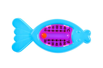 Children's thermometer in the form of a fish for measuring temperature on a white background, isolated