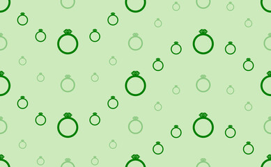 Seamless pattern of large and small green diamond ring symbols. The elements are arranged in a wavy. Vector illustration on light green background