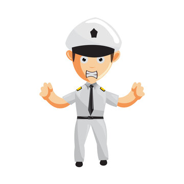 Airplane Pilot Angry Cartoon Character  Aircraft Captain in Uniform Isolated