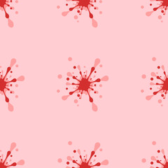 Seamless pattern of large isolated red blot symbols. The elements are evenly spaced. Vector illustration on light red background