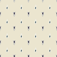 Decorative zooligy seamless pattern with funny froggy navy blue silhouettes. Pastel light background.