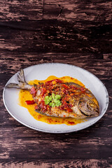Deep fried pomfret fish and chili sauce