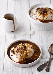 panna cotta with sauce and nuts
