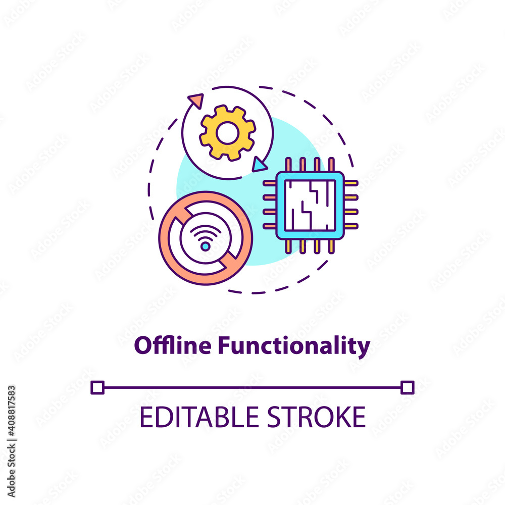Fototapete Offline functionality concept icon. SaaS argument idea thin line illustration. Without dependency on network and Internet connection. Vector isolated outline RGB color drawing. Editable stroke