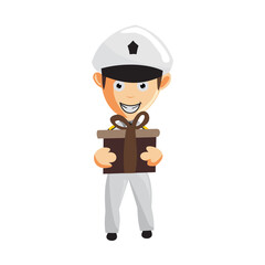 Airplane Pilot Holding Gift Cartoon Character Aircraft Captain in Uniform