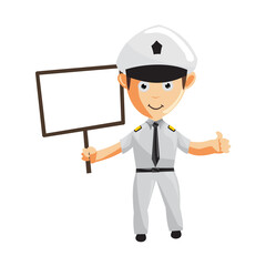 Airplane Pilot Cartoon Character with Blank Board Aircraft Captain in Uniform