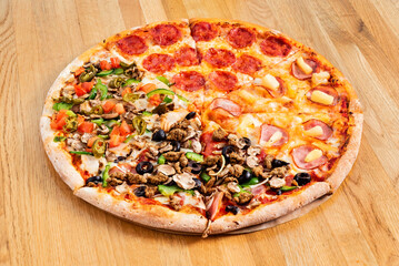 italian pizza on the wooden background