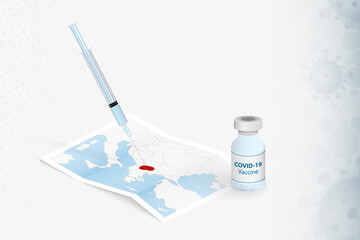 Macedonia Vaccination, Injection with COVID-19 vaccine in Map of Macedonia.