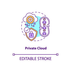 Private cloud concept icon. SaaS deployment model idea thin line illustration. Using by one business, organization. Internal operations. Vector isolated outline RGB color drawing. Editable stroke