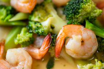Stir Fried Shrimp with Broccoli,Thai Food.