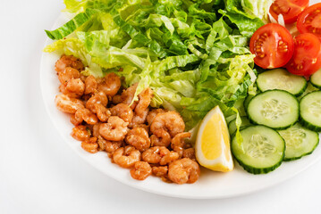 buddha bowl with shrimps and vegetables
