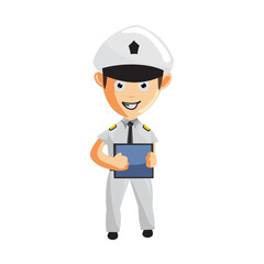 Airplane Pilot Holding tablet phone Cartoon Character Aircraft Captain in Uniform