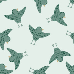 Ornithology seamless pattern with doodle hand drawn random birs ornament. Doodle style.