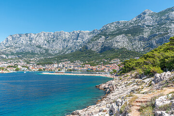 View of the resort town of Makarska in the summer day. Croatia.