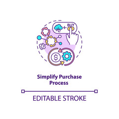 Simplifying purchase process concept icon. SaaS trial idea thin line illustration. Automated billing system. Monthly subscription buying. Vector isolated outline RGB color drawing. Editable stroke