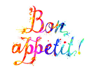  Bon Appetit. Good Appetite in French. Vector word of calligraphic splash paint letters