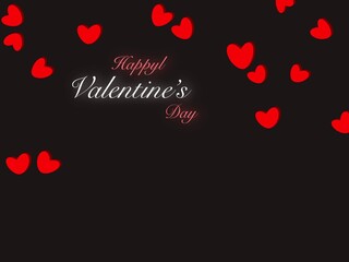 Valentine’s Day hand drawn style texture, red hearts and black background color 