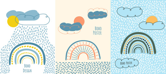 Vector illustration. Contemporary art backgrounds collection. Colorful rainbow. Hand drawn design elements for book cover, page template, print, card, brochure, magazine, poster. Baby cute graphic.