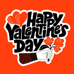 Happy Valentines day hand-drawn lettering typography. Quote about love for Valentines day and wedding. Text for social media, print, t-shirt, card, poster, gift, landing page, web design elements.