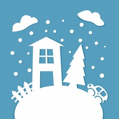 Fototapeta na wymiar Vector illustration of a winter house. White house on a blue background.
