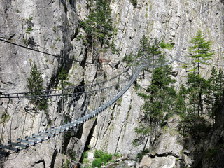 The Tibetan Bridge (Ponte Tibetano Cesana Claviere) in Claviere, ITALY. The longest Tibetan bridge...