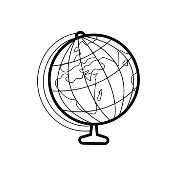 Globe vector illustration isolated on white background. A sketchy image of a globe. Ball on a stand. Globe world map. Globe for travel. Sketch for tattoo or print.
