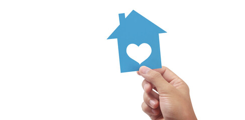 Hands holding paper house, family home  protecting insurance concept