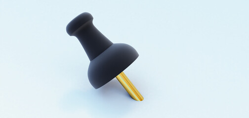 3D render of black pushpin, Realistic 3d push pins pinned in different angles isolated on white.