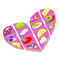 Heart shaped pizza with vegetable plant.