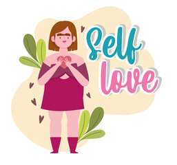 plus size woman with heart cartoon character self love