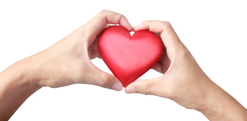 Hands holding  red heart. heart health donation concepts