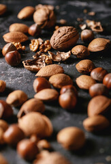 Varieties of nuts: almonds, hazelnuts and walnuts