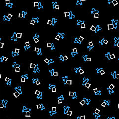 Line Paint spray gun icon isolated seamless pattern on black background. Vector.
