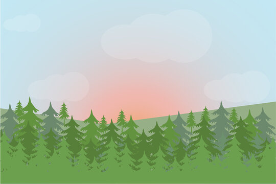 landscape with fir trees, vector illustration. Winter © miztanya