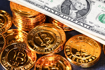 Finances argent bitcoin piece jeton valeur echange cryptomonnaie dollar