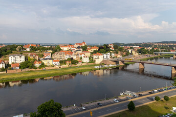 Fototapeta na wymiar Panorama of the city of Meissen with the river Elbe, Germany, Europe b