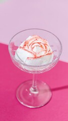 Berry zephyr in form flowers served. Beautiful decorated homemade dessert.