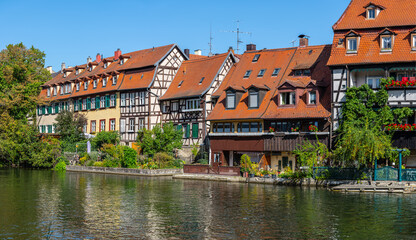 Excursion to the medieval city of Bamberg in Bavaria (Germany) on a sunny summer day