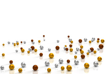 Abstract ball of gold, bronze and silver colors on an isolated background.