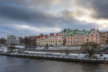 Vyborg, view of the historical city center in winter