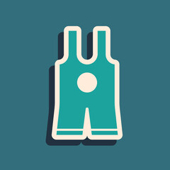 Green Wrestling singlet icon isolated on green background. Wrestling tricot. Long shadow style. Vector.