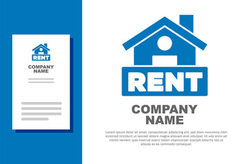 Fototapeta premium Blue Hanging sign with text Rent icon isolated on white background. Signboard with text For Rent. Logo design template element. Vector.