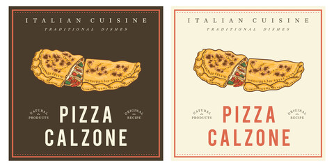 pizza calzone Italian cuisine menu illustration