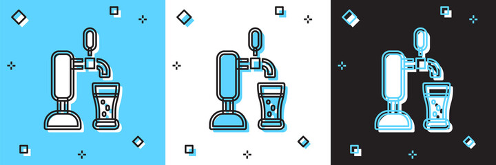 Set Beer tap with glass icon isolated on blue and white, black background. Vector.