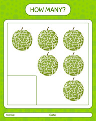 How many counting game with cantaloupe. worksheet for preschool kids, kids activity sheet, printable workshee