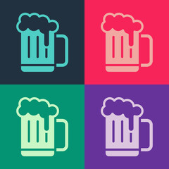 Pop art Wooden beer mug icon isolated on color background. Vector.